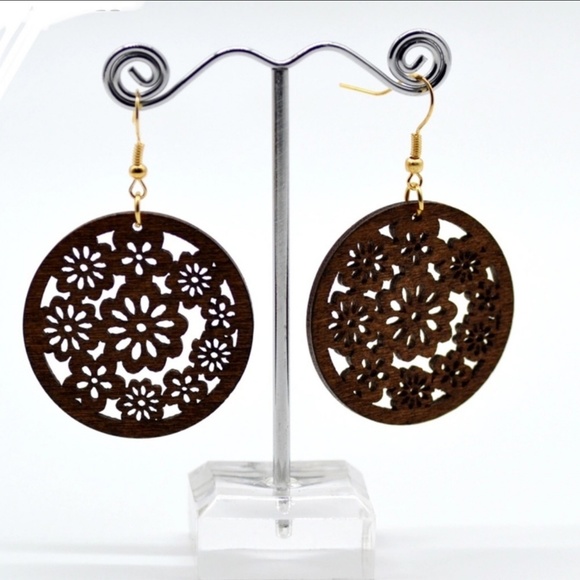 LAST 2! Floral Wooden Earrings - Picture 2 of 5